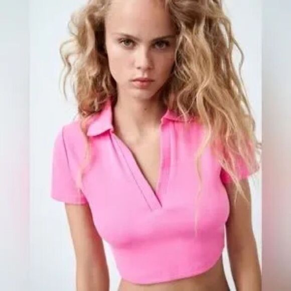 Zara Pink Rib Polo Shirt NWOT - Picture 3 of 7